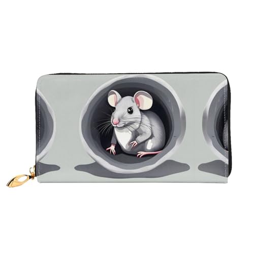 ZYVIA Mouse in The Hole Modische Doppelseitig Bedruckte Leder Lange Brieftasche Multifunktions Damen Geldbörse Kunstleder Große Kapazität Weich, Schwarz , Einheitsgröße von ZYVIA