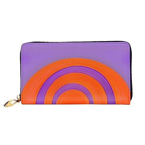 ZYVIA Orange Circle Center Leather Wallet,Long Clutch Purse,Soft Material,Zip Design Anti-Loss Money,12 Bank Card Slots,Lightweight,Waterproof And Durable For The Stylish Girl, Schwarz, Einheitsgröße von ZYVIA