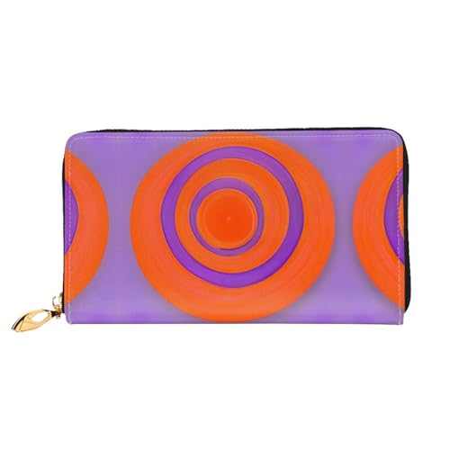 ZYVIA Orange Circle Center Modische doppelseitige bedruckte Leder Lange Brieftasche Multifunktions Damen Geldbörse Kunstleder Große Kapazität Weich, Schwarz , Einheitsgröße von ZYVIA