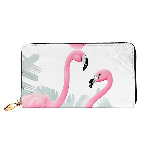 ZYVIA Pinke Flamingo-Ledergeldbörse, lange Clutch, weiches Material, Reißverschluss-Design, Anti-Verlust-Geld, 12 Bankkartenfächer, leicht, wasserdicht und langlebig für das stilvolle Mädchen, von ZYVIA