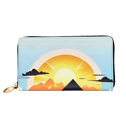 ZYVIA Sunrise Mountain Ledergeldbörse, lange Clutch, weiches Material, Reißverschluss-Design, Anti-Verlust-Geld, 12 Bankkartenfächer, leicht, wasserdicht und langlebig für das stilvolle Mädchen, von ZYVIA