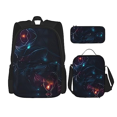 ZYVIA The Girl in The Dream 3-teiliges Taschenrucksack-Set, Lunchtasche und Federmäppchen, robust und verschleißfest, große Kapazität für Schulen, Bergsteigen, Training, Schwarz , Einheitsgröße von ZYVIA