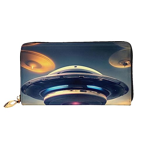 ZYVIA Ufo Landing Ledergeldbörse, lange Clutch, weiches Material, Reißverschluss-Design, Anti-Verlust-Geld, 12 Bankkartenfächer, leicht, wasserdicht und langlebig für das stilvolle Mädchen, Schwarz, von ZYVIA