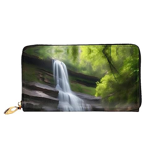 ZYVIA Waterfall Views Ledergeldbörse, lange Clutch, weiches Material, Reißverschluss-Design, Anti-Verlust-Geld, 12 Bankkartenfächer, leicht, wasserdicht und langlebig für das stilvolle Mädchen, von ZYVIA