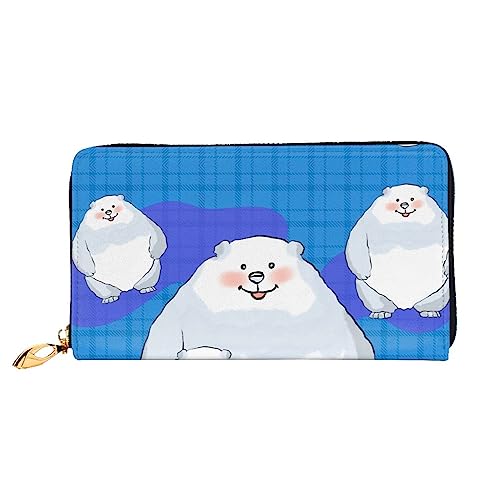 ZYVIA White Bear Familien-Ledergeldbörse, lange Clutch, weiches Material, Reißverschluss-Design, Anti-Verlust-Geld, 12 Bankkartenfächer, leicht, wasserdicht und langlebig für das stilvolle Mädchen, von ZYVIA