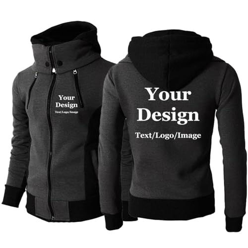 ZYWEHC Personalisierte Text/Bild Hoodie Kapuzenpullover mit Individuellem Logo Entwerfen Sie Ihre Eigene Reißverschluss Jacke Individuelles Herren Sweatshirt Winter Kapuzenmantel Color2,S von ZYWEHC