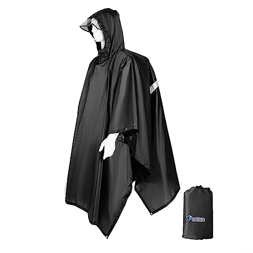 Regenmantel mit Kapuze, 3-in-1, schwarz, multifunktional, mit Kapuze, Rucksack, Regenponcho, Radfahren, Regenmantel für Erwachsene, Herren, Damen von ZYWUOY