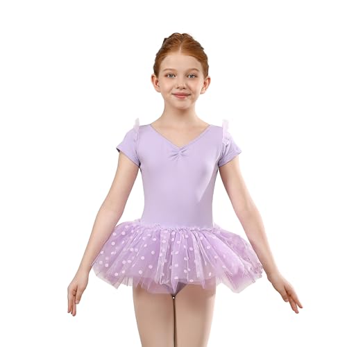 Kinder Kurzarm Ballettkleid Mädchen Ballett Tütü Tanzkleid Balletttrikot mit Tutu Rock, 7003-lila, 6-8 Jahr Kinder Kurzarm Ballettkleid Mädchen Ballett Tütü Tanzkleid Balletttrikot mit Tutu Rock, 7003-lila, 6-8 Jahr von ZYXWVU