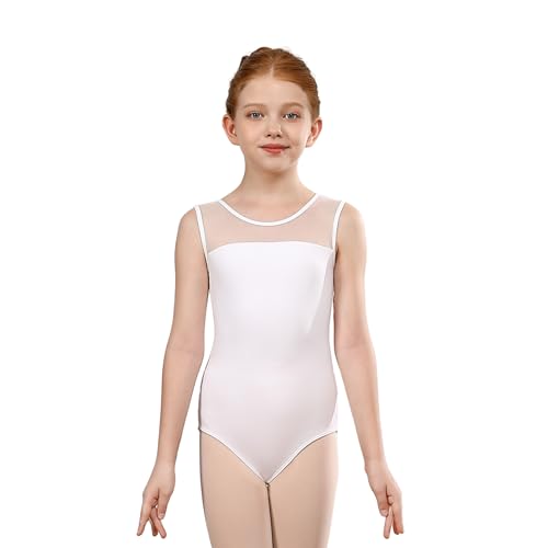 ZYXWVU Ballett Trikot Mädchen Ärmellos Ballett Body TanzBody für Kinder, AM3000BX-weiß, 10-11 Jahr von ZYXWVU
