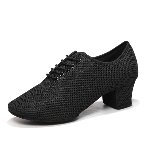 ZYXWVU Damen Latein Tanzschuhe Geschlossene Schnüren Training Leistung Tanzschuhe für Salsa Tango Ballsaal Nero, 38.5 EU von ZYXWVU