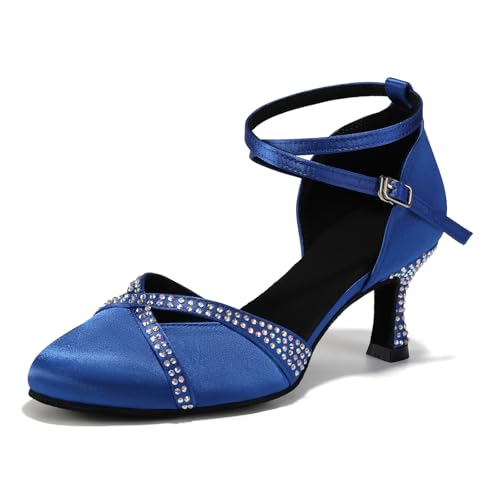 ZYXWVU Damen Latin Tanzschuhe Geschlossen Ballsaal Salsa Latein Tango Leistung Tanzschuhe Blau, 35 EU von ZYXWVU
