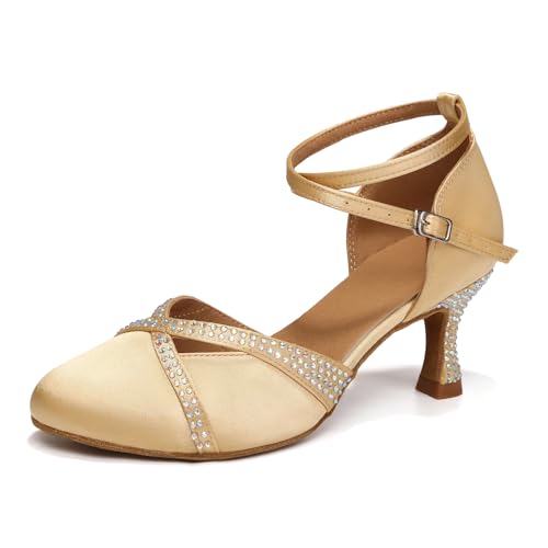 ZYXWVU Damen Latin Tanzschuhe Geschlossen Ballsaal Salsa Latein Tango Leistung Tanzschuhe Gelb, 38.5 EU von ZYXWVU