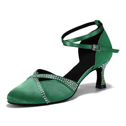 ZYXWVU Damen Latin Tanzschuhe Geschlossen Ballsaal Salsa Latein Tango Leistung Tanzschuhe Grün, 35 EU von ZYXWVU