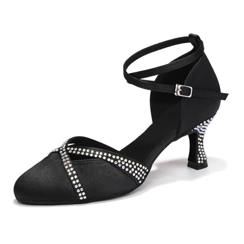 ZYXWVU Damen Latin Tanzschuhe Geschlossen Ballsaal Salsa Latein Tango Leistung Tanzschuhe Schwarz, 36.5 EU von ZYXWVU