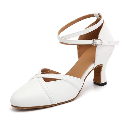 ZYXWVU Damen Latin Tanzschuhe Geschlossen Salsa Tango Charakter Ballsaal Tanzschuhe Wildledersohle Weiß, 40 EU von ZYXWVU