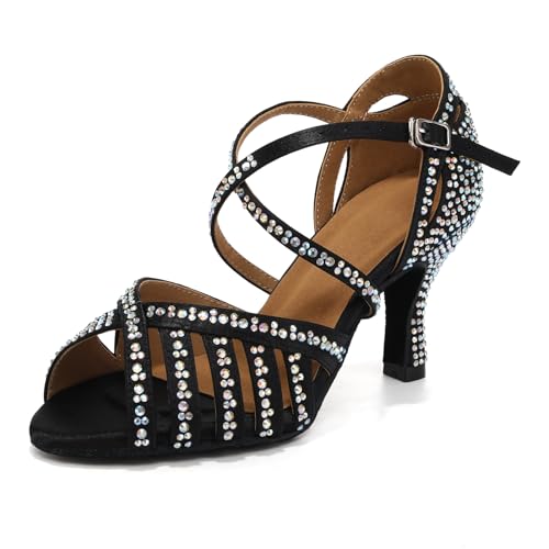 ZYXWVU Damen Latin Tanzschuhe Rhinestone Performance Wedding Social Party Ballsaals,2225-Schwar-7.5cm,37 EU von ZYXWVU