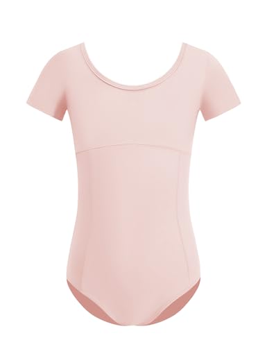 ZYXWVU Mädchen-Tanzbody mit kurzarm Ärmeln und Rundhalsausschnitt, ideal für Ballett und Gymnastik, 7014-rosa, 6-8 Jahr von ZYXWVU