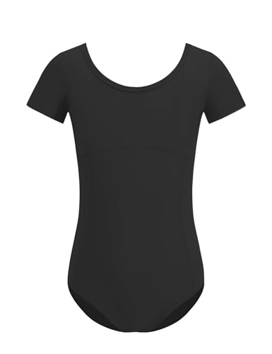 ZYXWVU Ballett Trikot Mädchen Kurzarm und Rundhalsausschnitt Ballett Body TanzBody für Kinder, 7014-schwarz, 8-10 Jahr von ZYXWVU