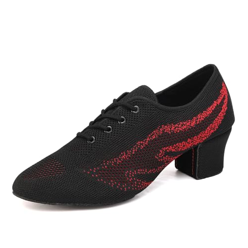 ZYXWVU Tanzschuhe für Frauen mit Schnüren Geschlossene Tango Ballsaal Training Lehrleistung,HD01-Schwarz Rot-5cm,40 EU von ZYXWVU