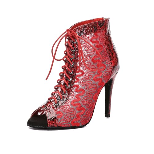 ZYXWVU Tanzstiefel Damen Latein Mesh Offene Zehe Tango Bachata Ballsaal Party Leistung Tanzschuhe Rot, 38.5 EU ZYXWVU Tanzstiefel Damen Latein Mesh Offene Zehe Tango Bachata Ballsaal Party Leistung Tanzschuhe Rot, 38.5 EU von ZYXWVU