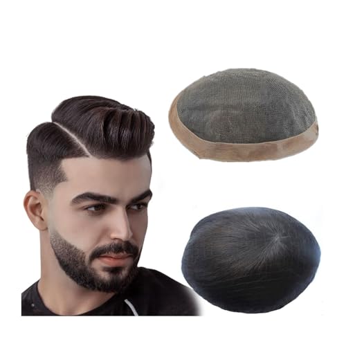 Herren-Perücke Natürliches schwarzes Haar-Toupet for Männer, feines Mono-Toupet for Männer, menschliches Haarersatzsystem, Haarprothese Synthetische Perücken für Männer(8x10) von ZYYANSHOP