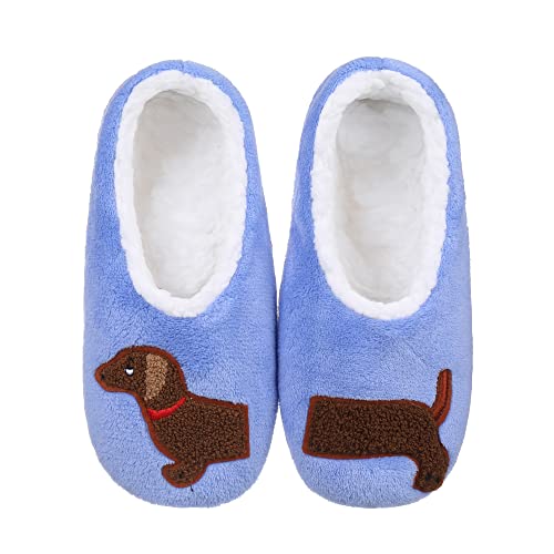 ZYZX Flauschige mit Sherpa Fleece Hausschuhe Damen,Dackel Motiv Rutschfeste Hausschuhsocken,Superweiche Sohle Lustige Socken von ZYZX