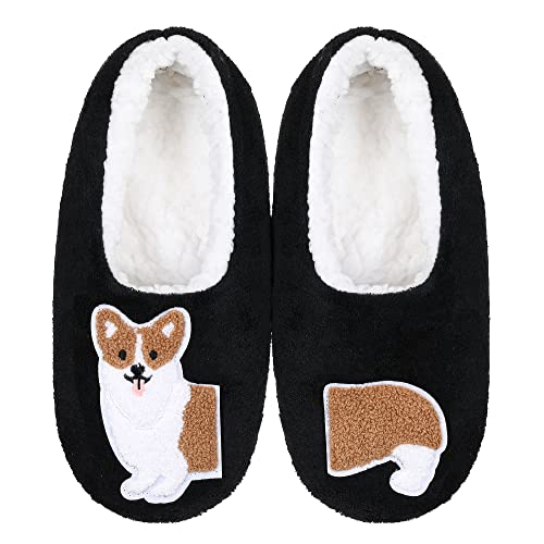 ZYZX Hausschuhsocken Damen Hund Motiv Winter Warme Weiche Niedlich Kuschel Hausschuhe Fleece-lined Lustige Flauschig Stoppersocken mit Antirutsch-Sohle Haussocken Geschenke von ZYZX