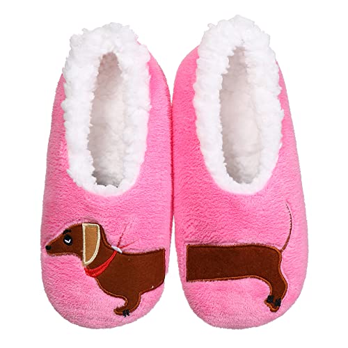 ZYZX Hausschuhsocken Damen mit Dackel Motiv Winter Warme Weiche Niedlich Kuschel Hausschuhe Lustige Flauschig Stoppersocken mit Antirutsch-Sohle Haussocken von ZYZX