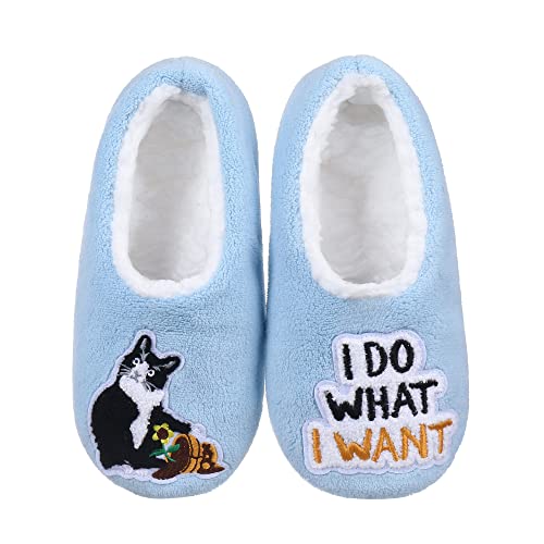 ZYZX Katze Hausschuhsocken für Damen Winter Bequem Weich Warme Lustige Kuschel Hausschuhe Zuhause Flauschig Stoppersocken mit Antirutsch-Sohle Geschenke Haussocken von ZYZX