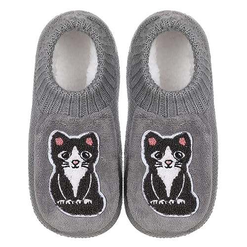 ZYZX Katze Haussocken für Damen mit Rutschfesten Sohle Winter Warme Gestrickt Hausschuhe Weicher Dicke Hausschuhsocken Lustige Kuschelsocken Bequem Stoppersocken Geschenke von ZYZX