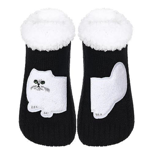 ZYZX Katze Kuschelsocken mit Antirutsch Sohle Winter Sherpa Fleece Flauschig Lustige Niedlich Stoppersocken Bequem Weiche Warme Haussocken Stricken Hüttensocke Geschenke von ZYZX