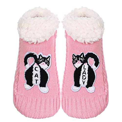 ZYZX Katze Kuschelsocken mit Antirutsch Sohle Winter Sherpa Fleece Flauschig Lustige Niedlich Stoppersocken Bequem Weiche Warme Haussocken Stricken Hüttensocke Geschenke von ZYZX