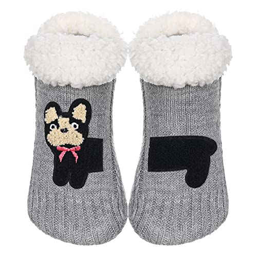 ZYZX Kuschelsocken mit Hund Motiv Winter Antirutsch-Sohle Strick Fleece-gefüttert Warme Lustige Niedlich Haussocken Weiche Stoppersocken Dicke Hüttensocke Geschenke Hausschuhe von ZYZX