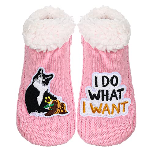 ZYZX Katze Kuschelsocken mit Antirutsch Sohle Winter Sherpa Fleece Flauschig Lustige Niedlich Stoppersocken Bequem Weiche Warme Haussocken Stricken Hüttensocke Geschenke von ZYZX