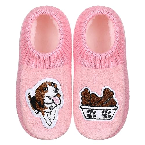 ZYZX Lustige Haussocken mit Hund Motiv Winter Flauschig Warme Hausschuhsocken Bequem Weiche Sohle Tier Strick Hausschuhe Rutschfesten Stoppersocken Thermo Dicke Kuschelsocken von ZYZX