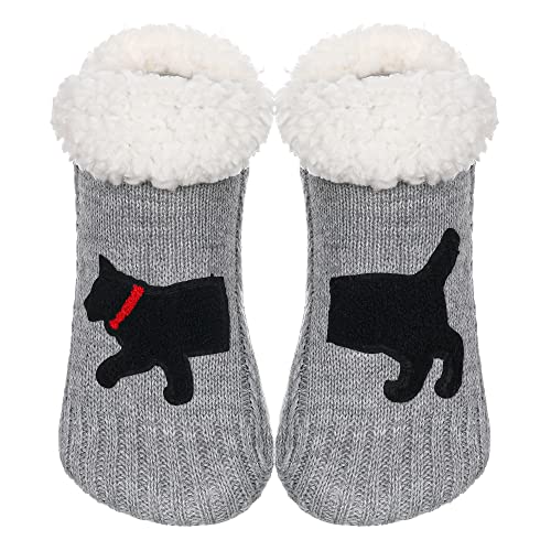 ZYZX Katze Kuschelsocken mit Antirutsch Sohle Winter Sherpa Fleece Flauschig Lustige Niedlich Stoppersocken Bequem Weiche Warme Haussocken Stricken Hüttensocke Geschenke von ZYZX