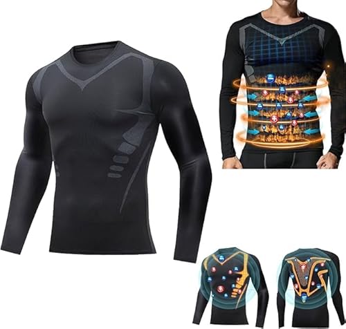 Ferninfrarot-Turmalin-Magnet-Herren-Unterhemd【Neu】 Ionic Shaping Shirt, Winter-Langarm-Thermo-Körperformer-Unterhemd,2XL,Black von ZZAFDZ