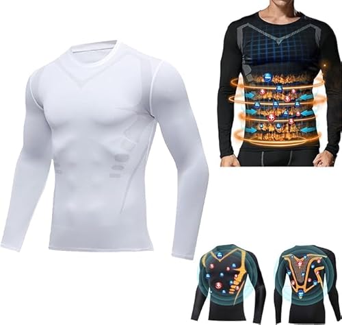 Ferninfrarot-Turmalin-Magnet-Herren-Unterhemd【Neu】 Ionic Shaping Shirt, Winter-Langarm-Thermo-Körperformer-Unterhemd,L,White von ZZAFDZ