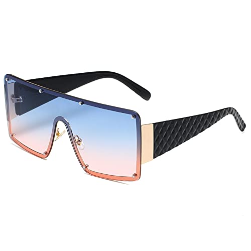 Quadratische Sonnenbrille MäNner Frauen üBergroßE Vintage-Brille Flache Oberseite GroßEr Rahmen UV400-Schutz Brille Siamesische GläSer Sonnenbrille FüR Damen MäDchen (Blaues Pulver mit Farbverlauf) von ZZBD