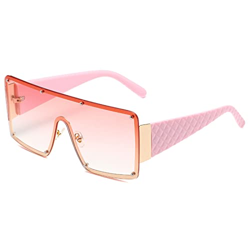 ZZBD Quadratische Sonnenbrille MäNner Frauen üBergroßE Vintage-Brille Flache Oberseite GroßEr Rahmen UV400-Schutz Brille Siamesische GläSer Sonnenbrille FüR Damen MäDchen (Gradientenpulver) von ZZBD