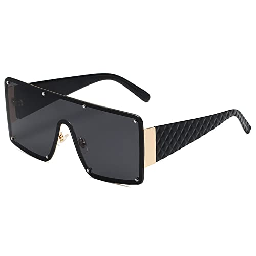 ZZBD Quadratische Sonnenbrille MäNner Frauen üBergroßE Vintage-Brille Flache Oberseite GroßEr Rahmen UV400-Schutz Brille Siamesische GläSer Sonnenbrille FüR Damen MäDchen (Schwarz) von ZZBD