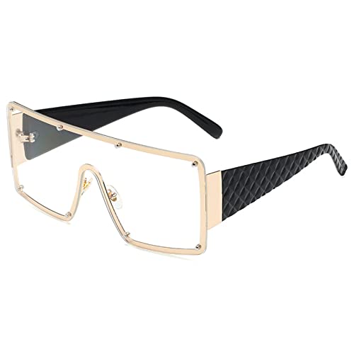 ZZBD Quadratische Sonnenbrille MäNner Frauen üBergroßE Vintage-Brille Flache Oberseite GroßEr Rahmen UV400-Schutz Brille Siamesische GläSer Sonnenbrille FüR Damen MäDchen (Weiß) von ZZBD