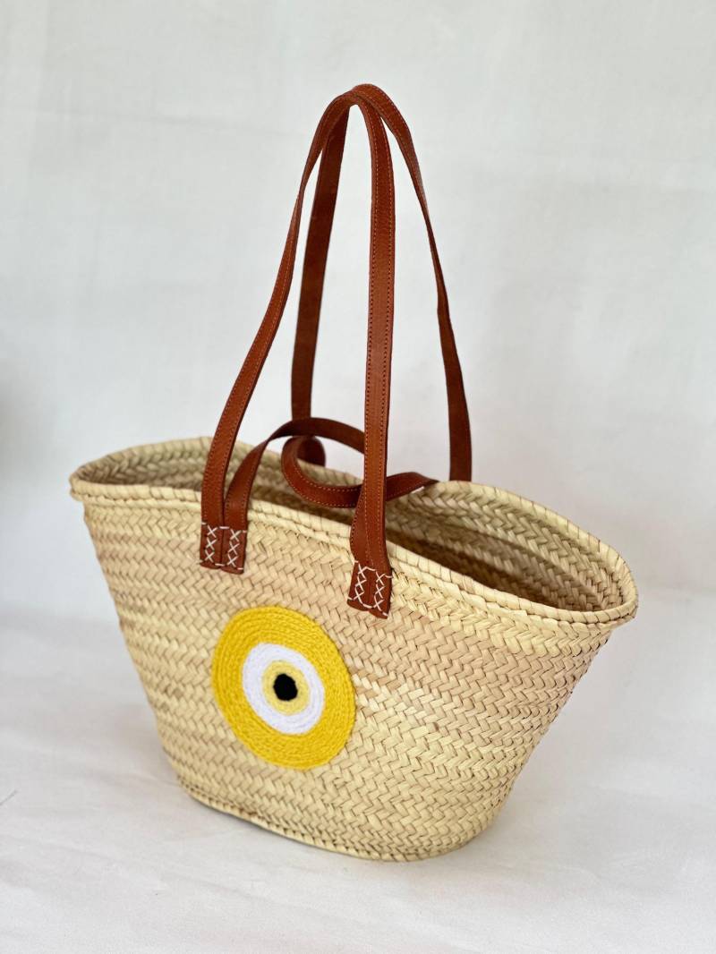 Handgewebte Stroh Einkaufstasche Mit Evil Eye Design - Boho Chic Strand & Markttasche Handgewebte Stroh Einkaufstasche Mit Evil Eye Design - Boho Chic Strand & Markttasche von ZZCONCEPT