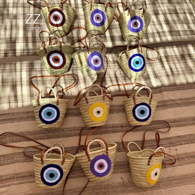Handgewebte Stroh Einkaufstasche Mit Evil Eye Design - Boho Chic Strand & Markttasche Handgewebte Stroh Einkaufstasche Mit Evil Eye Design - Boho Chic Strand & Markttasche von ZZCONCEPT