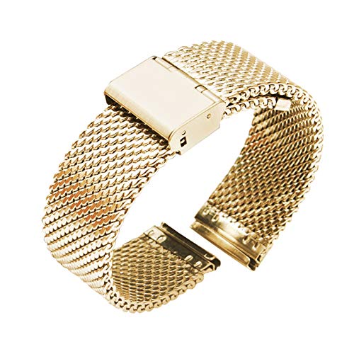 ZZDH uhrenarmband edelstahl 18mm 20mm 22mm 24mm Universal Armbandband Schnellspanner Uhr Band Mesh Edelstahlband Armband Armband Schwarz (Band Color : Gold, Band Width : 18mm) von ZZDH