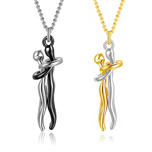 ZZHBOO 2 Stück Anhänger Umarmung Halskette Pärchen Halskette Umarmung Halskette Unisex Liebesstil Halskette mit Anhänger für Männer Frauen von ZZHBOO
