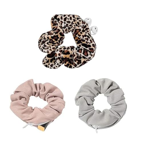 3 Stück Haargummis, Haargummis mit Reißverschluss Tasche, Scrunchies Haar Gummibänder Haarbänder Elastischer Bunte Haarschmuck Haarseil für Mädchen Damen Frauen Pferdeschwanzhaargummi scrunchies von ZZHBOO