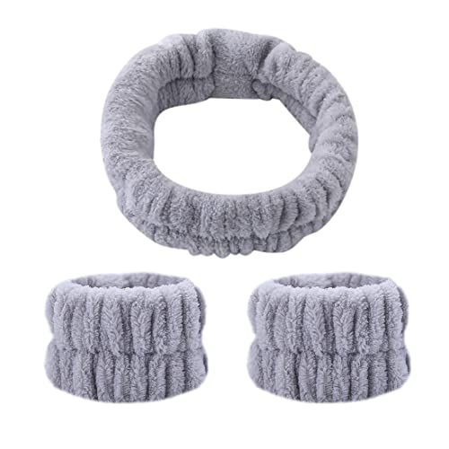 3 Stück Spa Gesichts Stirnband Handgelenk Waschband Set Mikrofaser Wasch Armbänder Gesicht Armbänder Schweissband Makeup Elastisches von ZZHBOO