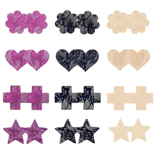 Nippelabdeckungen Aufkleber für Frauen 12 Paare Einweg Klebende Brustwarzen Pads Mehrfach-Design nippelpads nipple cover nipple pads nippel sticker von ZZHBOO