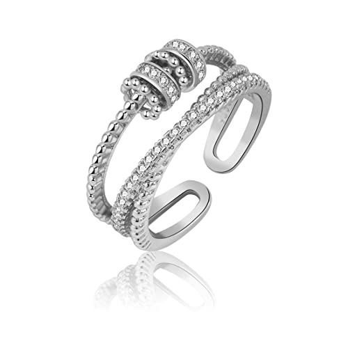 Ring Silber Mädchenring Angst Ring für Damen Mädchen Verstellbar Ringe Anti-Stress-Ring von ZZHBOO